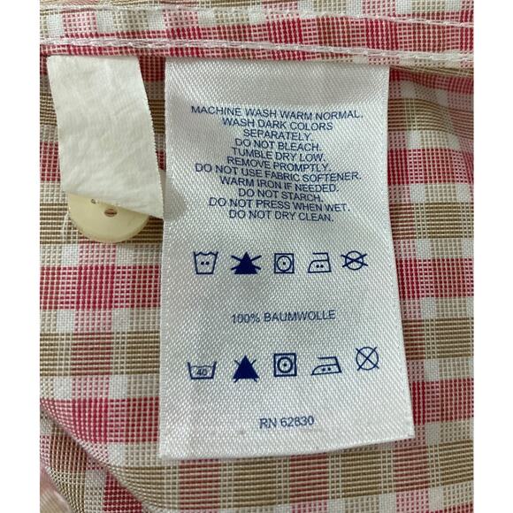 Lands’ End Women No-Iron Pinpoint Oxford Pink Green Plaid Button Up Shirt Sz 10 - Picture 6 of 6